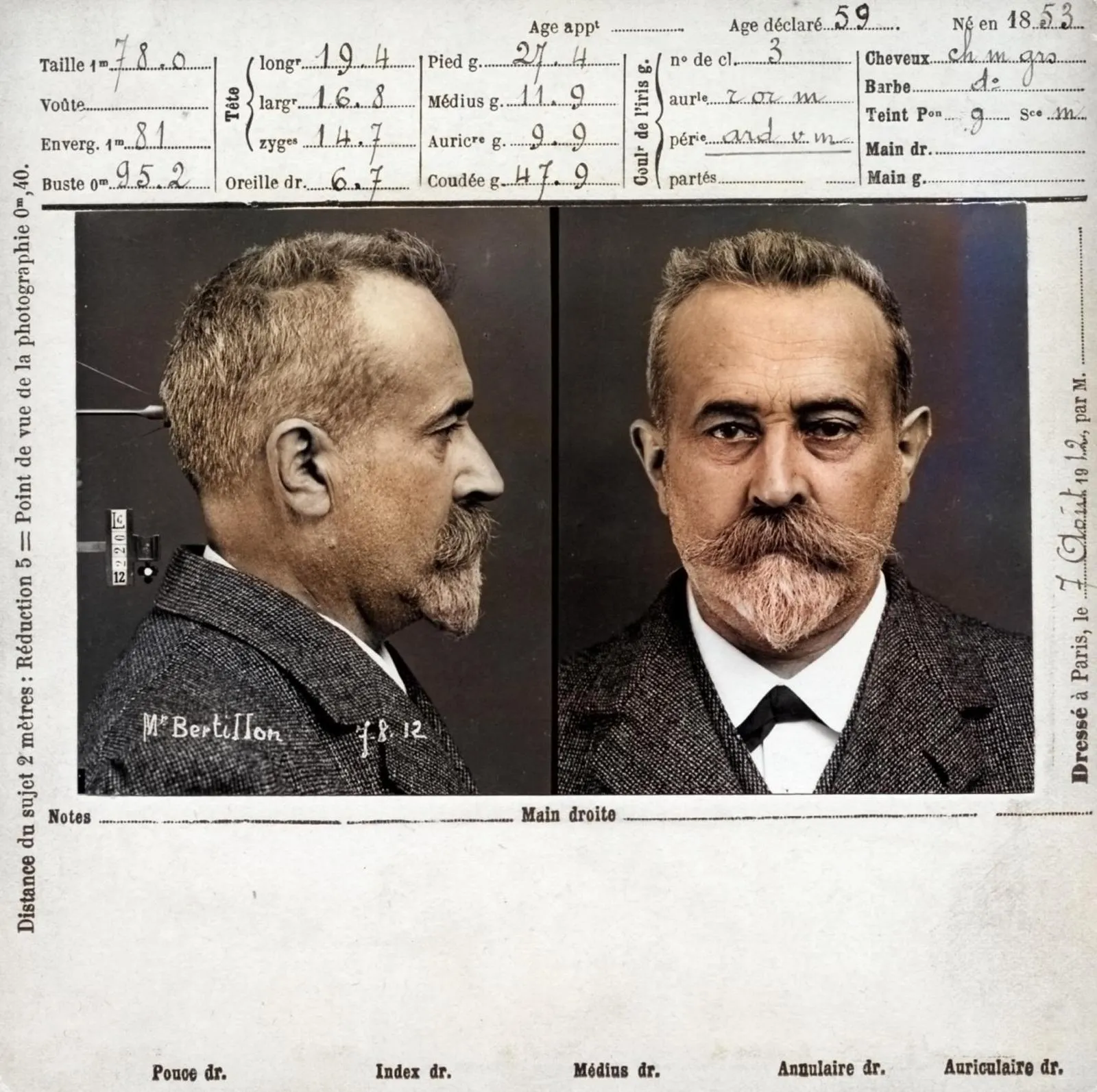 Fiche signalétique de Bertillon - Police scientifique
